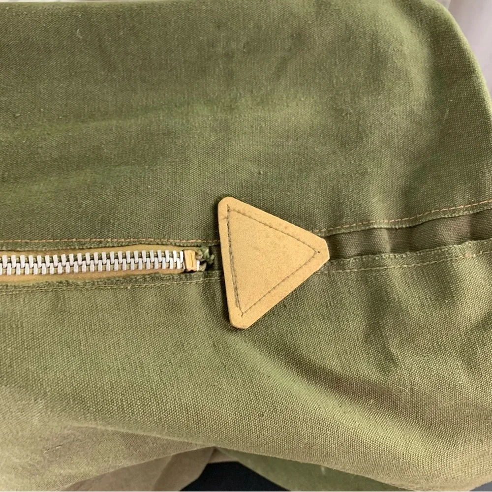 Green Olive Drab Zippered Canvas Duffle Bag.